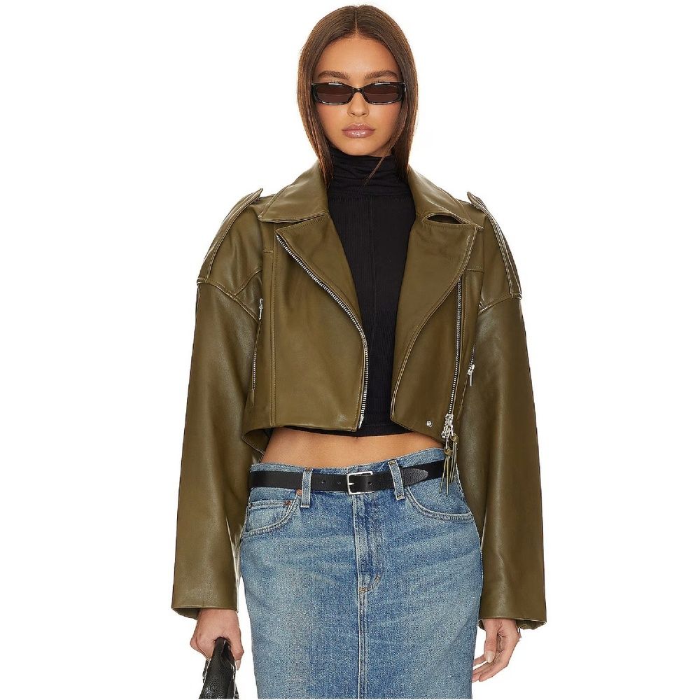 Agolde X Shoreditch Ski Club Leather Jacket Xs Y2k 90s Concert Edgy Olive Remi — image 3 of 8